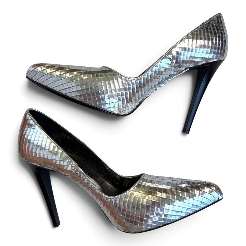 Jil Sander Pumps Women 8.5 Silver Disco Ball Mosaic Pointed Toe Stiletto Italy
